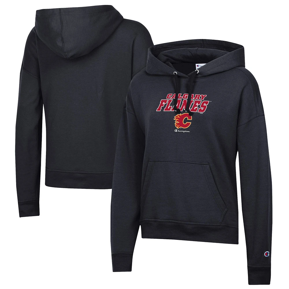 Women's Champion Black Calgary Flames Powerblend Fleece Pullover Hoodie