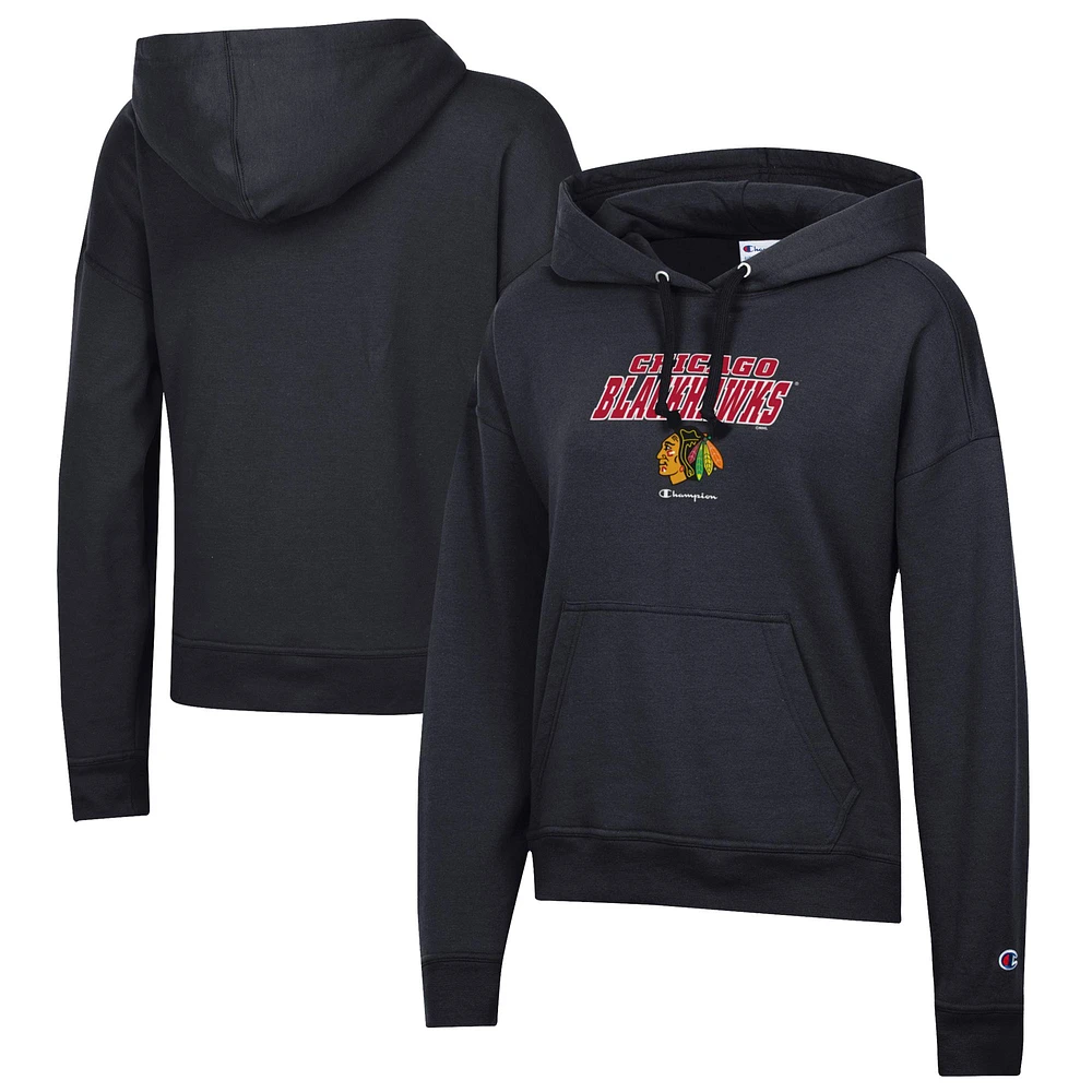 Women's Champion Black Chicago Blackhawks Powerblend Fleece Pullover Hoodie