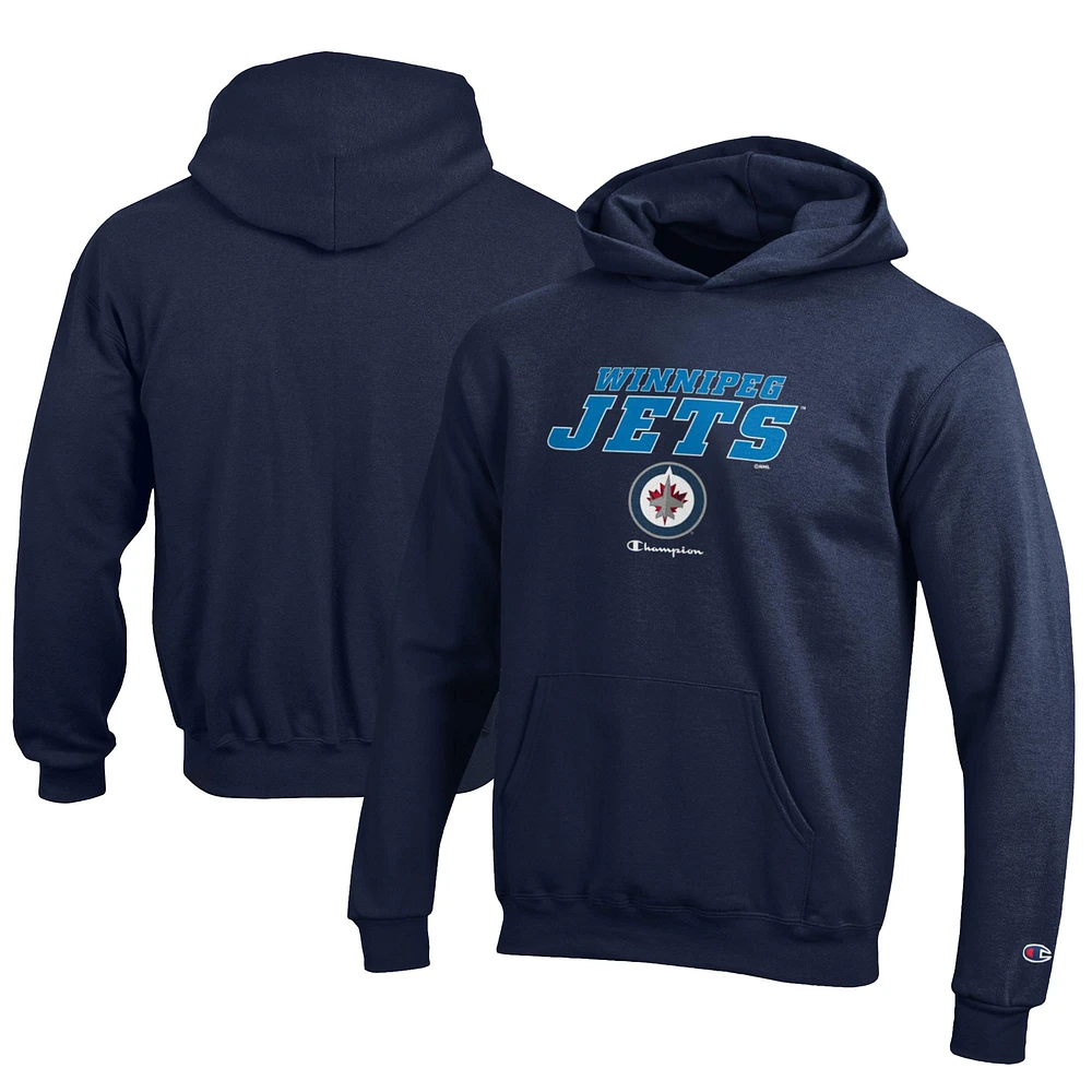 Youth Champion Navy Winnipeg Jets Eco Powerblend Pullover Hoodie
