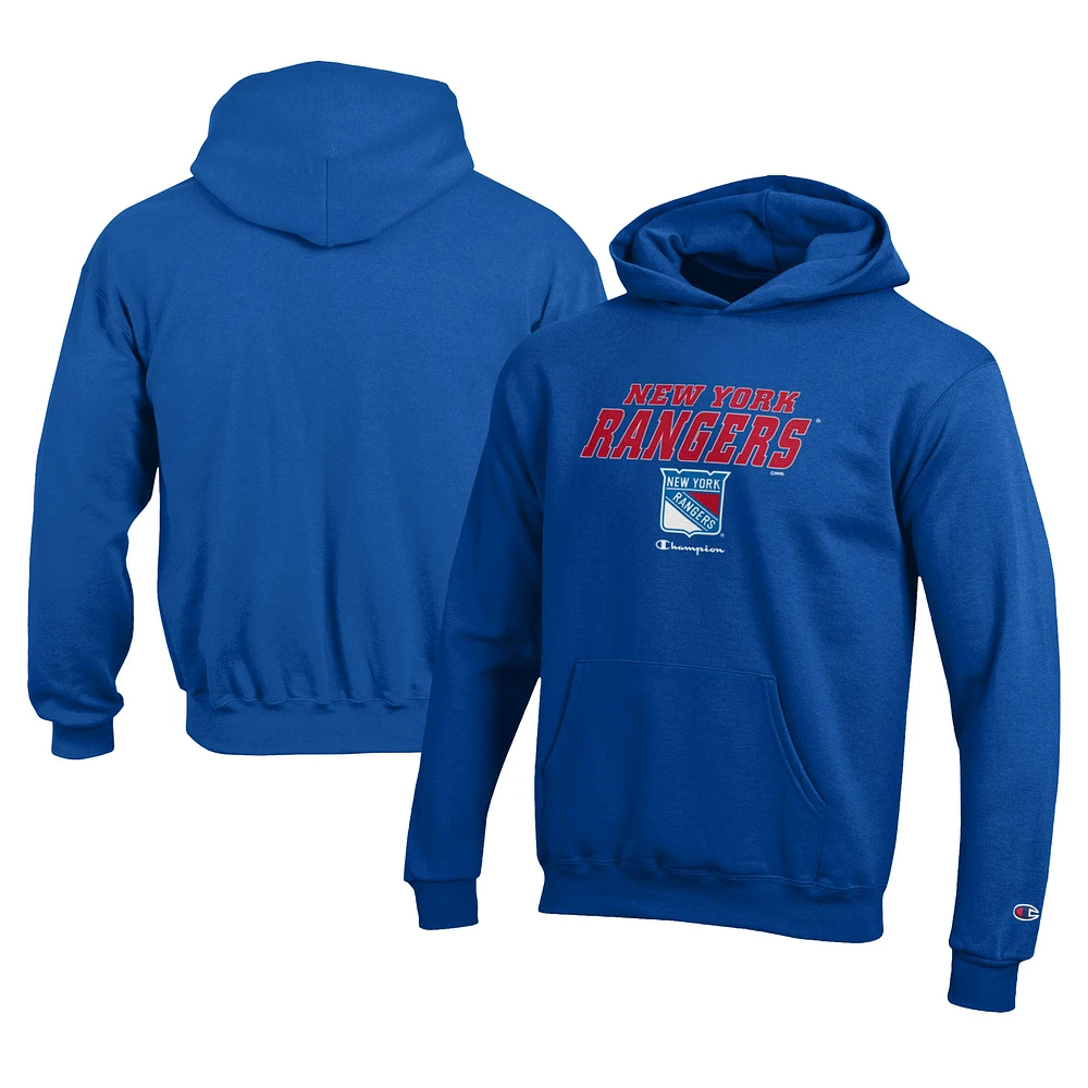 Youth Champion Royal New York Rangers Eco Powerblend Pullover Hoodie