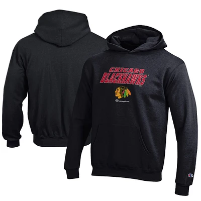Youth Champion Black Chicago Blackhawks Eco Powerblend Pullover Hoodie
