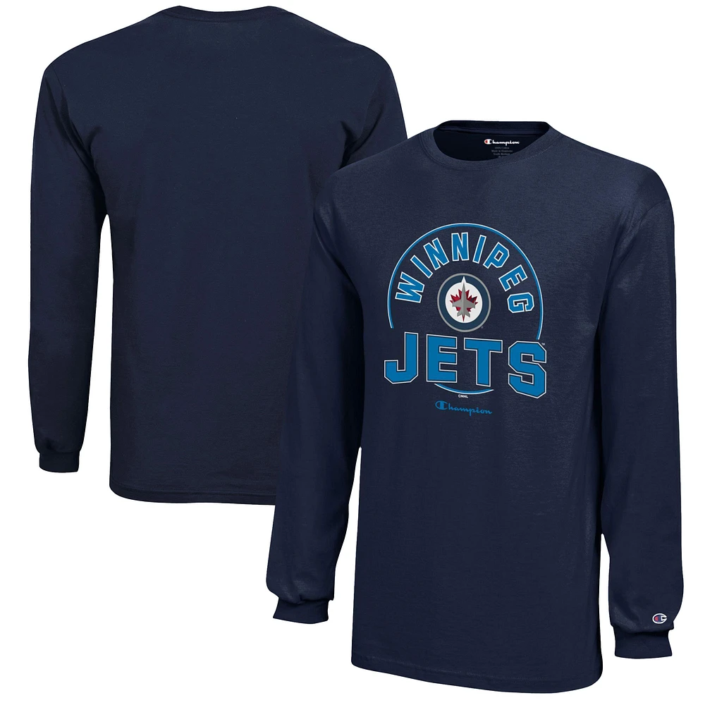 Youth Champion Navy Winnipeg Jets Long-Sleeve Jersey T-Shirt