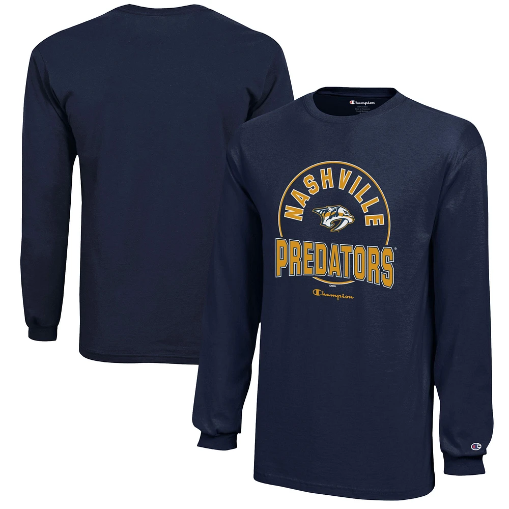 Youth Champion Navy Nashville Predators Long-Sleeve Jersey T-Shirt