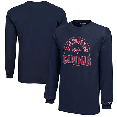 Youth Champion Navy Washington Capitals Long-Sleeve Jersey T-Shirt