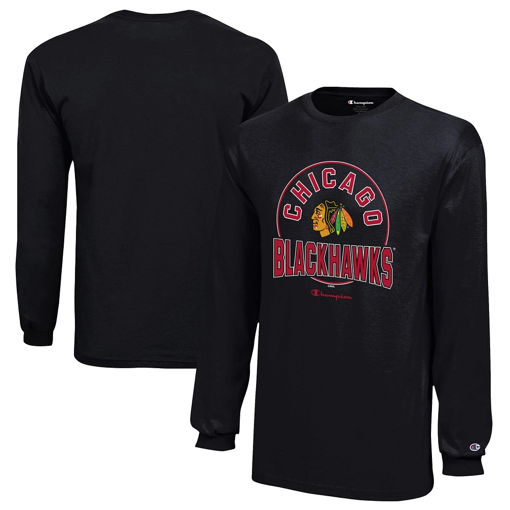 Youth Champion Black Chicago Blackhawks Long-Sleeve Jersey T-Shirt
