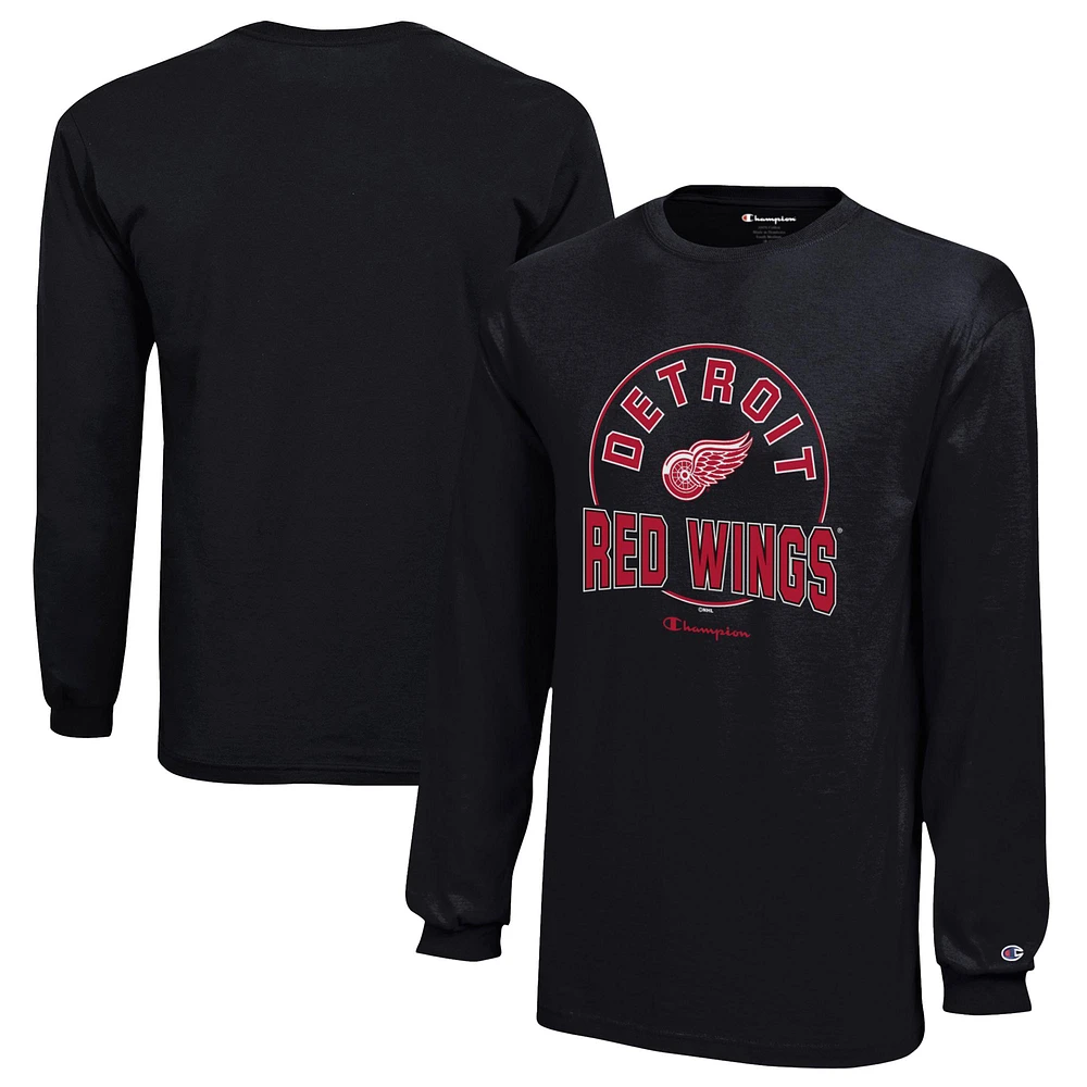 Youth Champion Black Detroit Red Wings Long-Sleeve Jersey T-Shirt