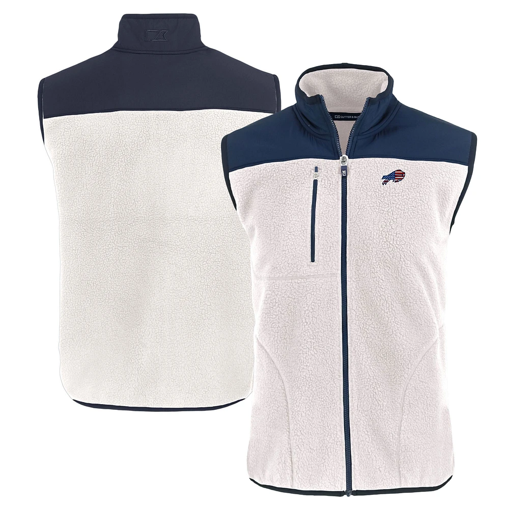 Men's Cutter & Buck Oatmeal Buffalo Bills Americana Cascade Eco Sherpa Fleece Full-Zip Vest