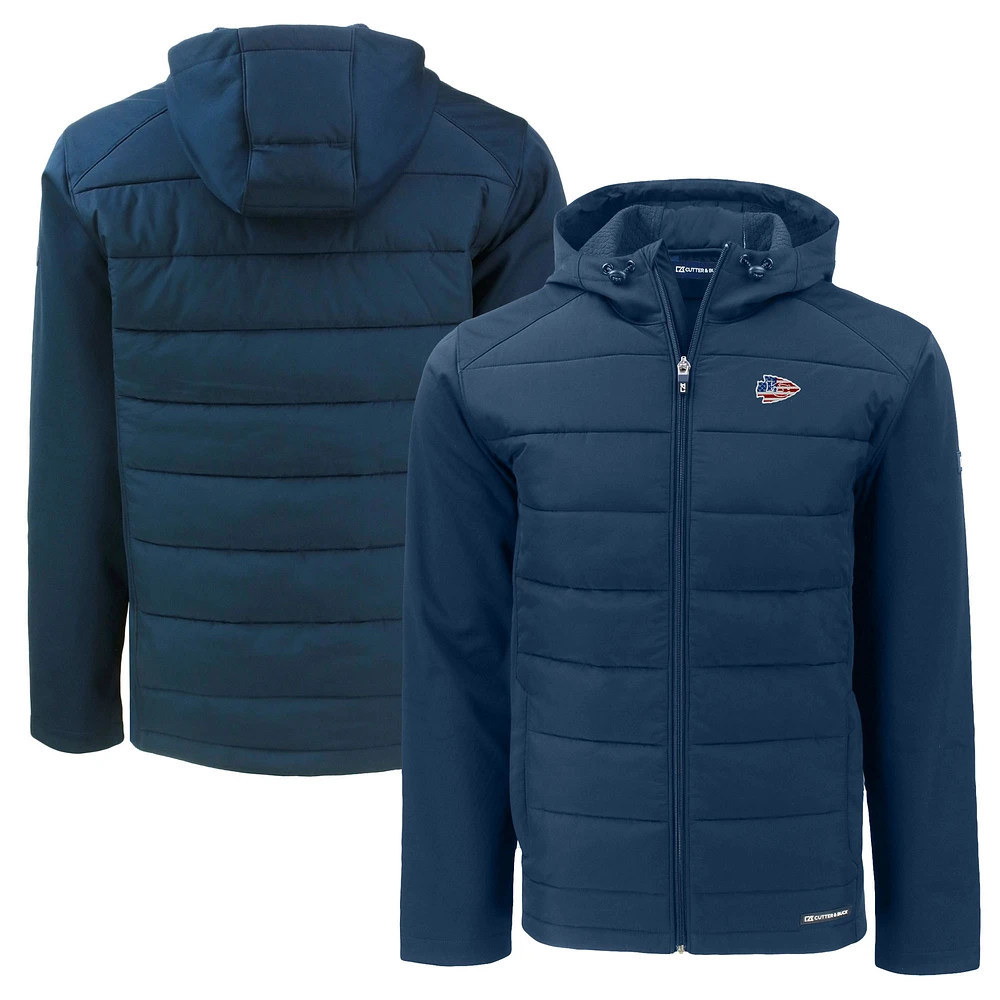 Men's Cutter & Buck Navy Kansas City Chiefs Americana Evoke Hybrid Eco Softshell Recycled Full-Zip Hooded Jacket