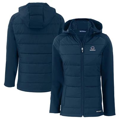 Women's Cutter & Buck Navy Chicago Bears Americana Evoke Hybrid Eco Softshell Recycled Full-Zip Hooded Jacket