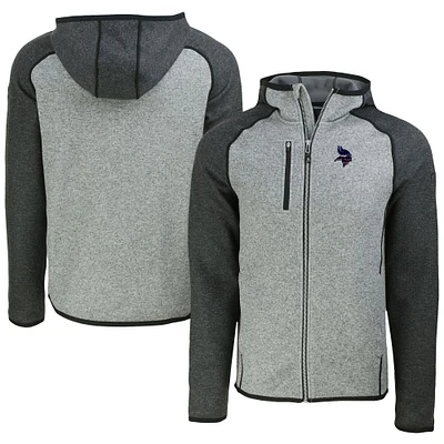 Men's Cutter & Buck Heather Gray/Heather Charcoal Minnesota Vikings Americana Mainsail Full-Zip Hooded Jacket