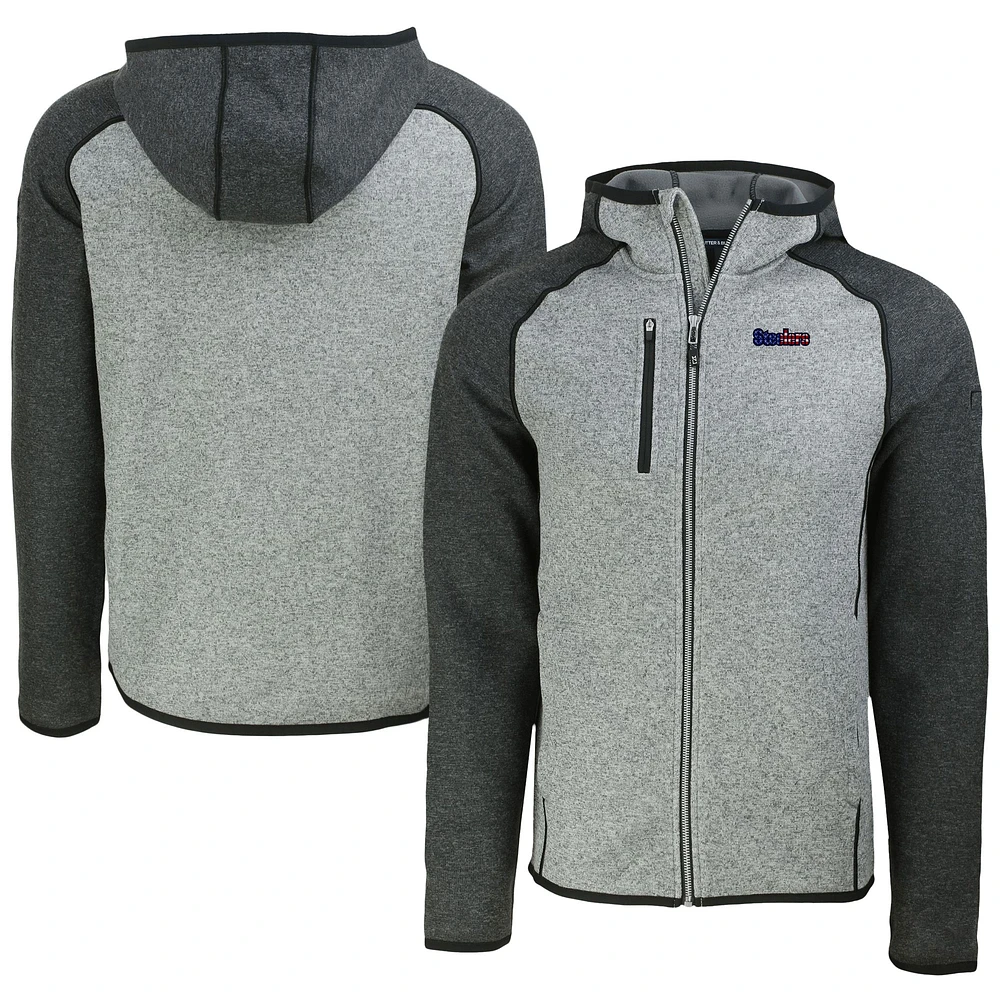 Men's Cutter & Buck Heather Gray/Heather Charcoal Pittsburgh Steelers Americana Mainsail Full-Zip Hooded Jacket