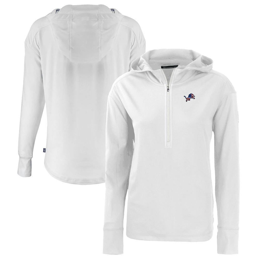Women's Cutter & Buck White Detroit Lions Daybreak Eco Recycled Half-Zip Hoodie