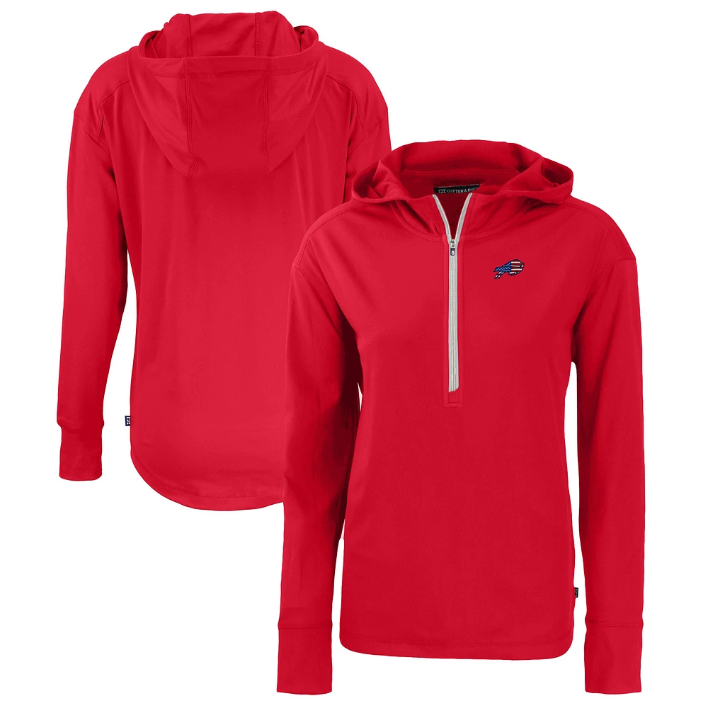 Women's Cutter & Buck Red Buffalo Bills Daybreak Eco Recycled Half-Zip Hoodie