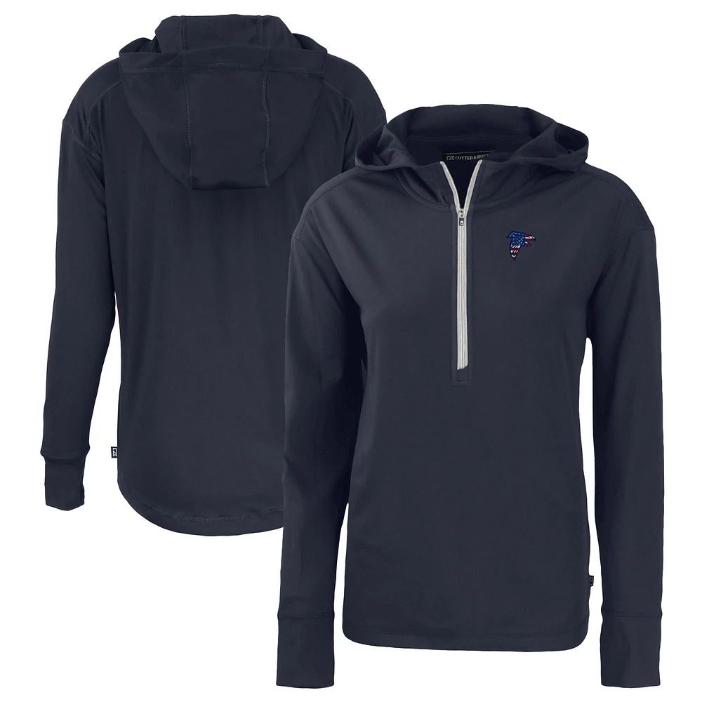 Women's Cutter & Buck Navy Atlanta Falcons Daybreak Eco Recycled Half-Zip Hoodie