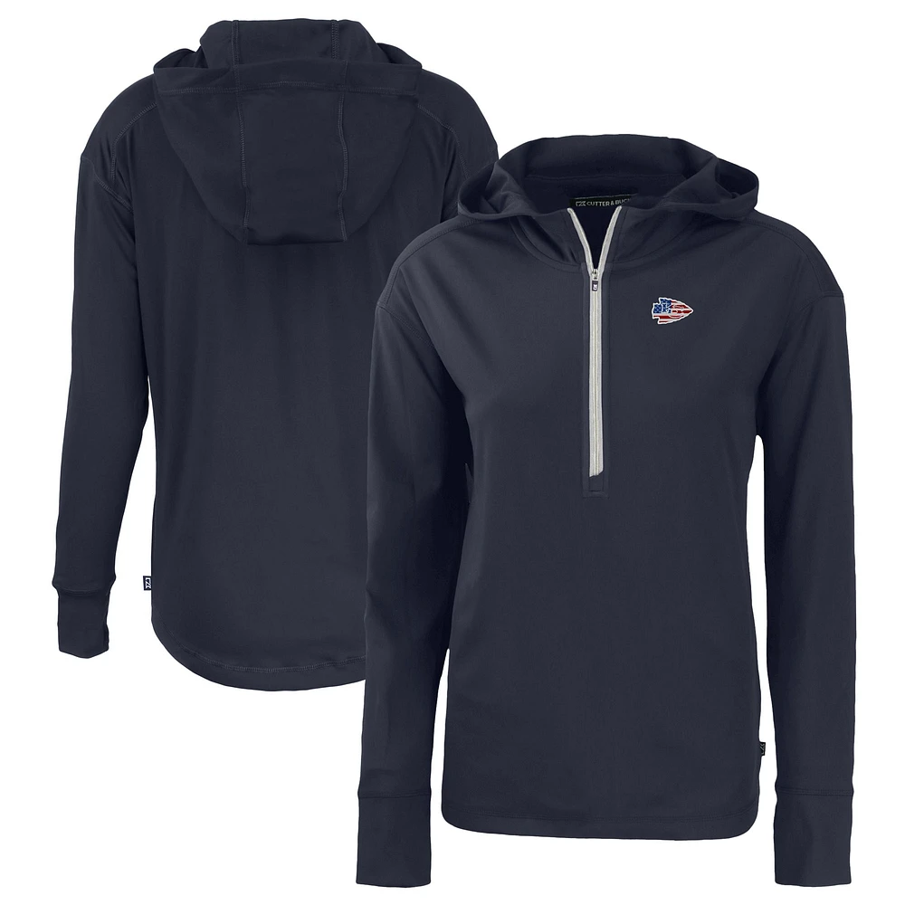 Women's Cutter & Buck Navy Kansas City Chiefs Daybreak Eco Recycled Half-Zip Hoodie