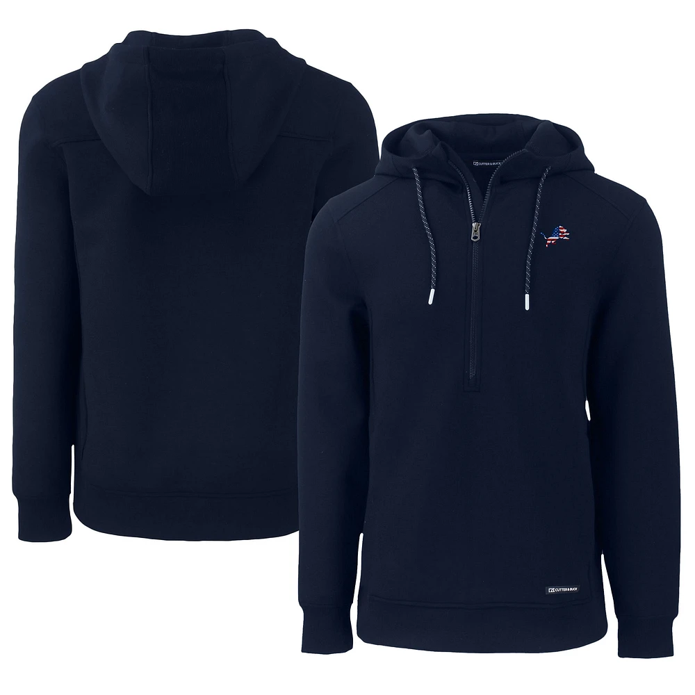 Men's Cutter & Buck Navy Detroit Lions Americana Roam Eco Half-Zip Recycled Pullover Hoodie