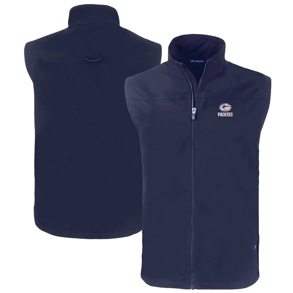 Men's Cutter & Buck Navy Green Bay Packers Big & Tall Americana Charter Eco Full-Zip Vest