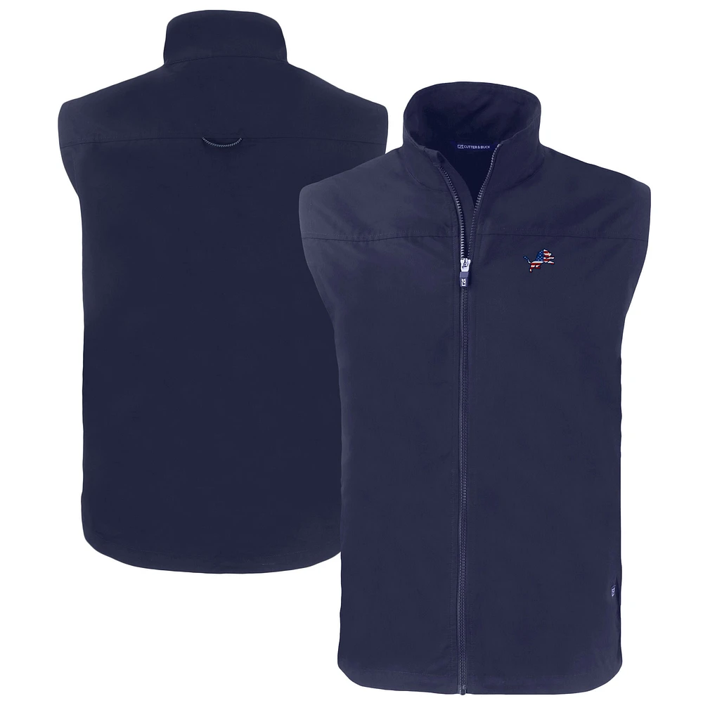 Men's Cutter & Buck Navy Detroit Lions Big & Tall Americana Charter Eco Full-Zip Vest
