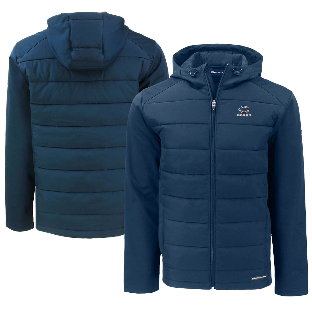 Men's Cutter & Buck Navy Chicago Bears Big Tall Americana Evoke Hybrid Eco Softshell Recycled Full-Zip Hooded Jacket