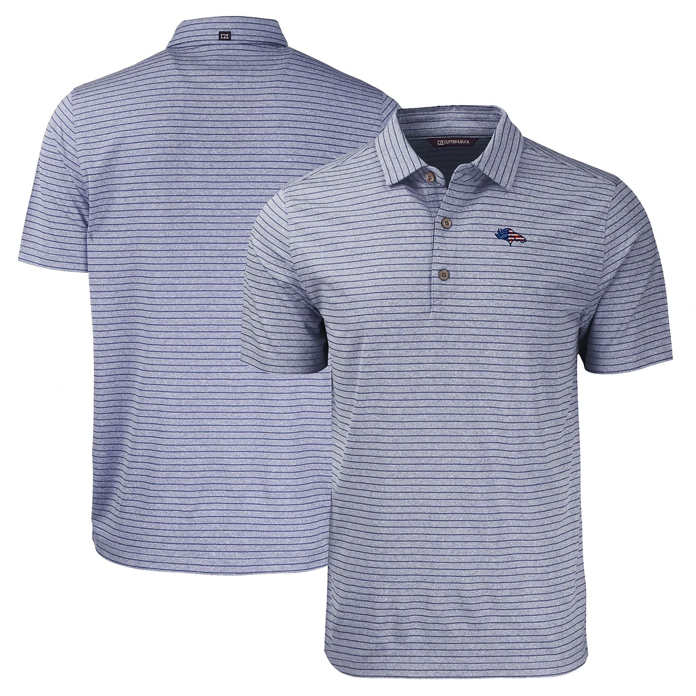 Men's Cutter & Buck Heather Navy Denver Broncos Americana Forge Eco Heather Stripe Stretch Recycled Polo