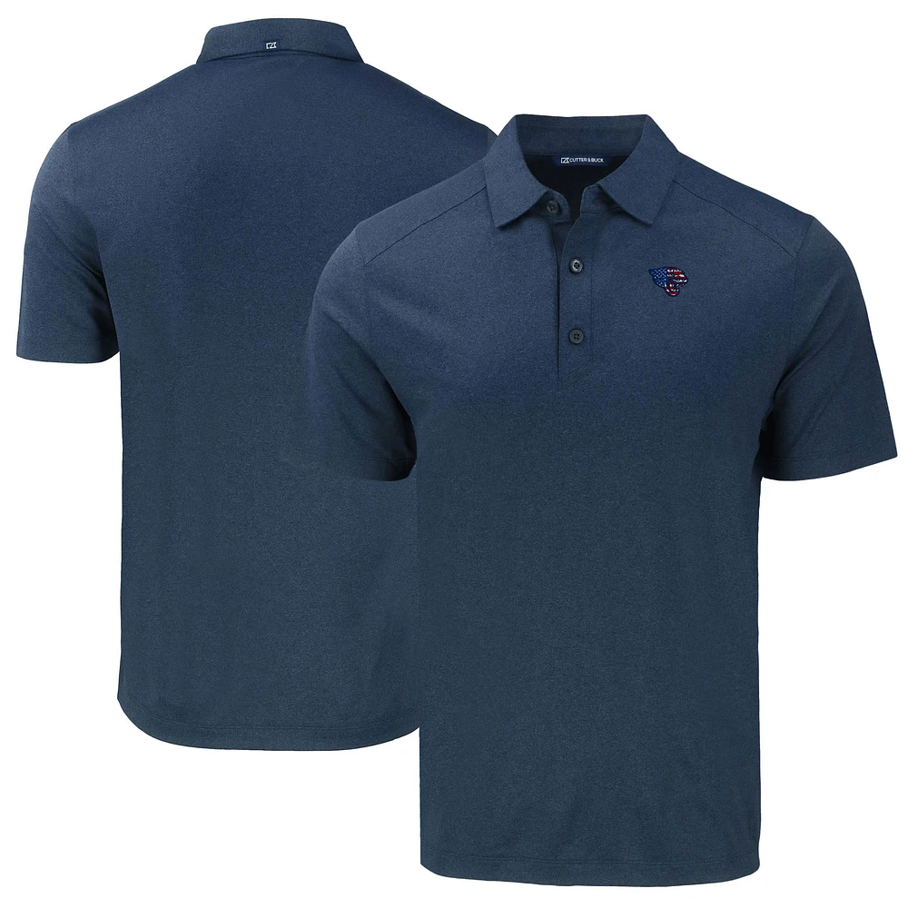 Men's Cutter & Buck Heather Navy Jacksonville Jaguars Americana Forge Eco Stretch Recycled Polo