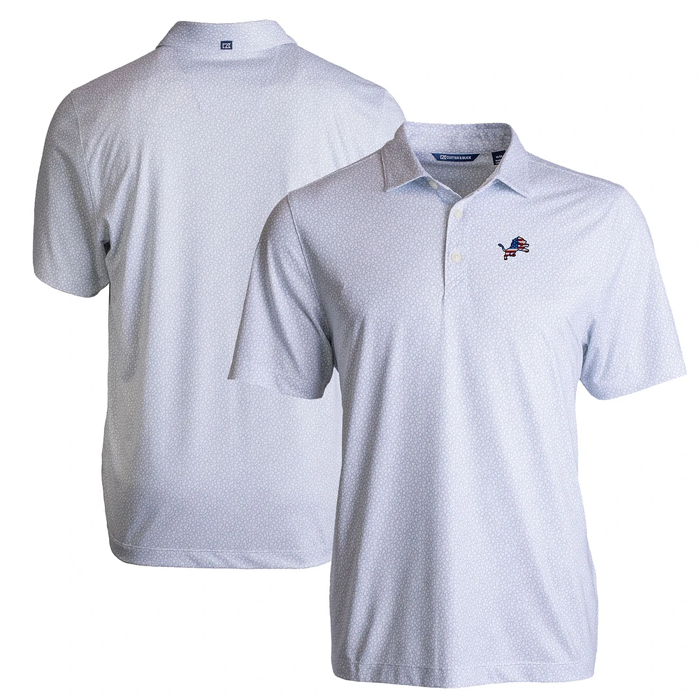 Men's Cutter & Buck White Detroit Lions Americana Pike Eco Pebble Print Stretch Recycled Polo