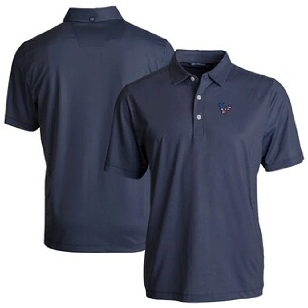 Men's Cutter & Buck Navy Houston Texans Americana Pike Eco Symmetry Print Stretch Recycled Polo