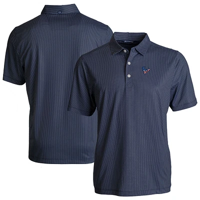 Men's Cutter & Buck Navy Houston Texans Americana Pike Eco Symmetry Print Stretch Recycled Polo