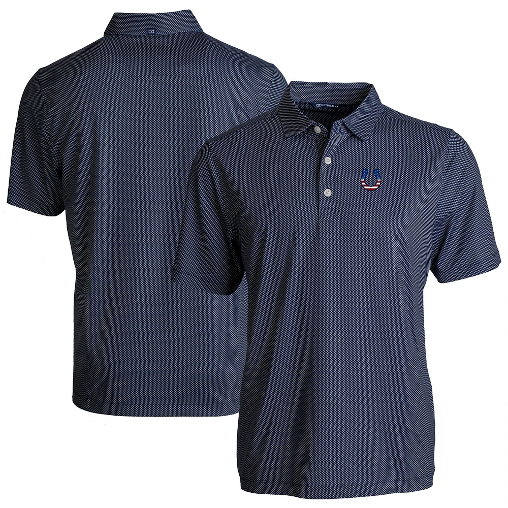 Men's Cutter & Buck Navy Indianapolis Colts Americana Pike Eco Symmetry Print Stretch Recycled Polo