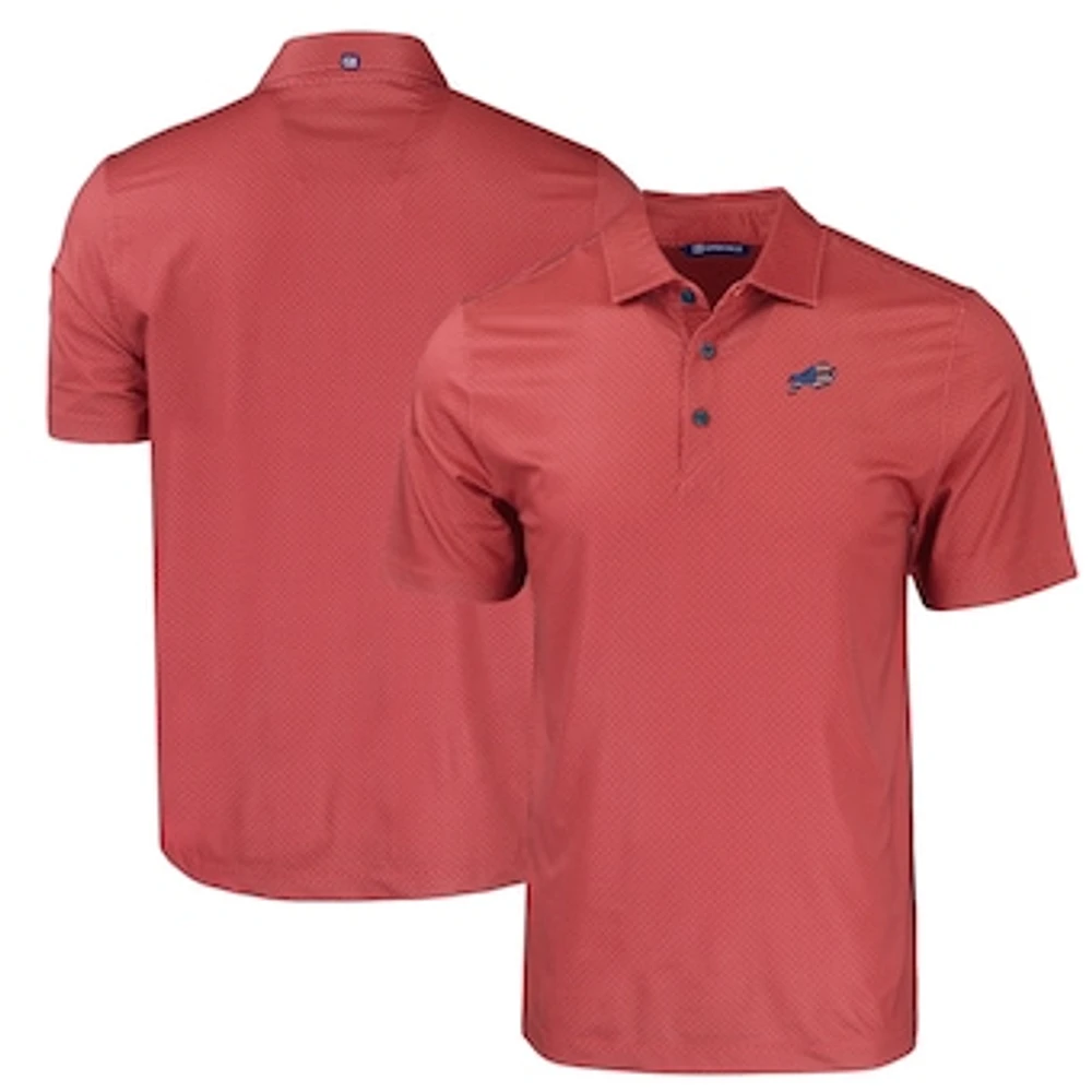 Men's Cutter & Buck Red Buffalo Bills Americana Pike Eco Tonal Geo Print Stretch Recycled Polo