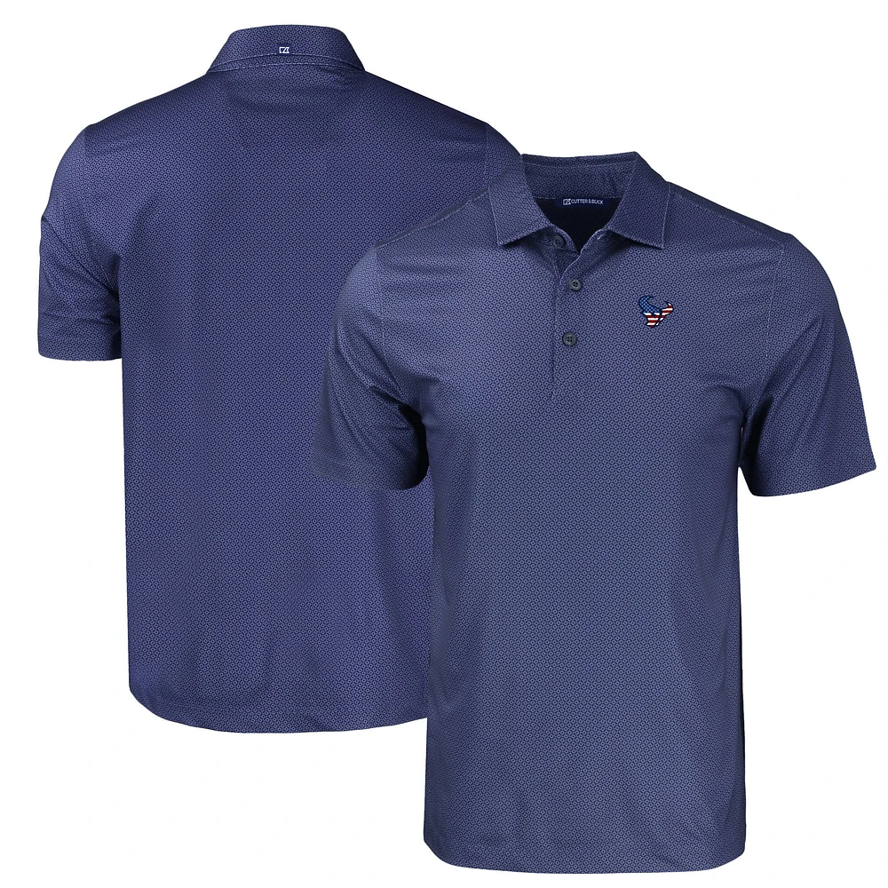 Men's Cutter & Buck Navy Houston Texans Americana Pike Eco Tonal Geo Print Stretch Recycled Polo
