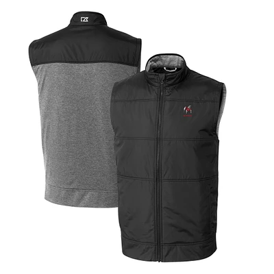 Men's Cutter & Buck Black Georgia Bulldogs Alumni Logo Stealth DryTec Hybrid Quilted Full-Zip Windbreaker Vest