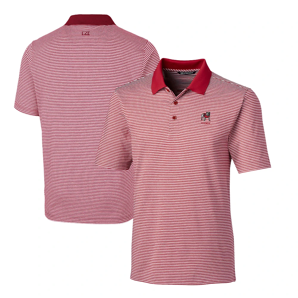 Men's Cutter & Buck Red Georgia Bulldogs Alumni Logo Forge DryTec Tonal Stripe Stretch Polo