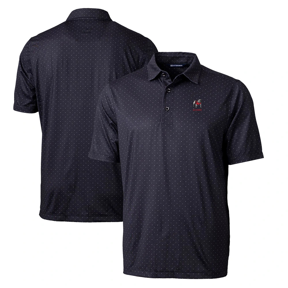 Men's Cutter & Buck Black Georgia Bulldogs Alumni Logo Pike DryTec Double Dot Print Stretch Polo