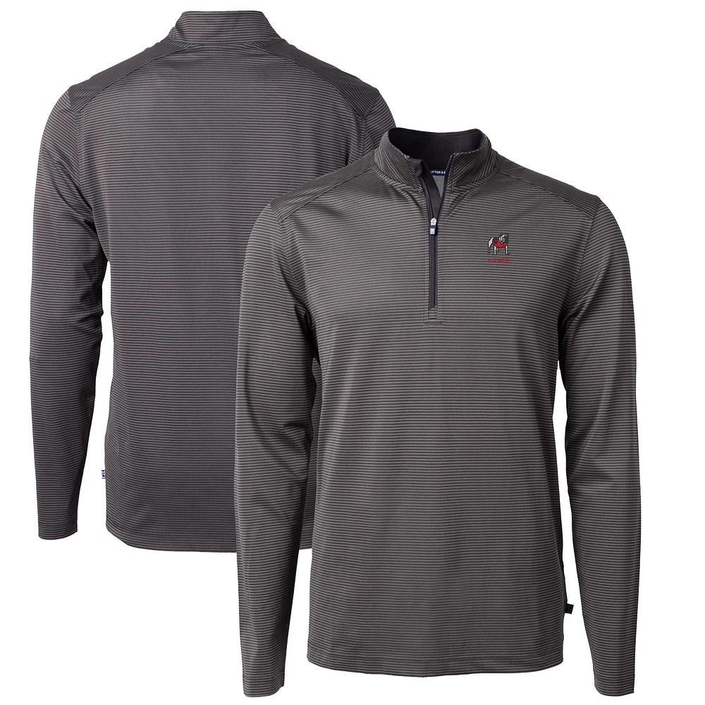 Men's Cutter & Buck Georgia Bulldogs Alumni Logo Virtue DryTec Eco Pique Micro Stripe Recycled Quarter-Zip Top