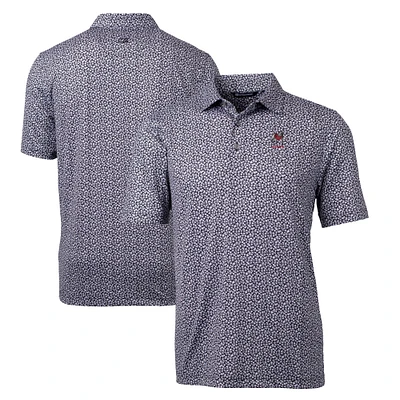 Men's Cutter & Buck Black Georgia Bulldogs Alumni Logo Pike Magnolia Print Stretch Polo