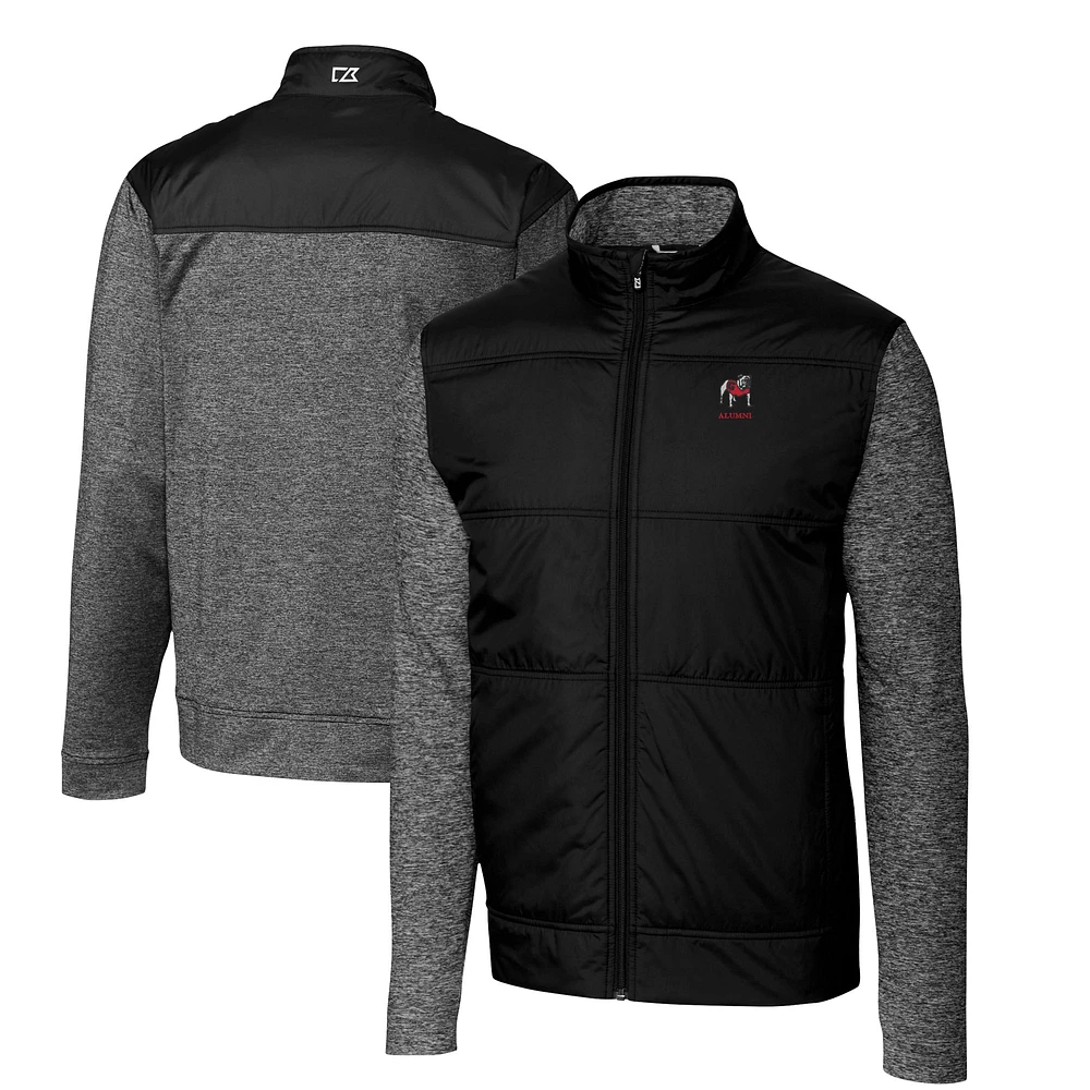 Men's Cutter & Buck Black Georgia Bulldogs Alumni Logo Stealth Hybrid Quilted Full-Zip Windbreaker Jacket