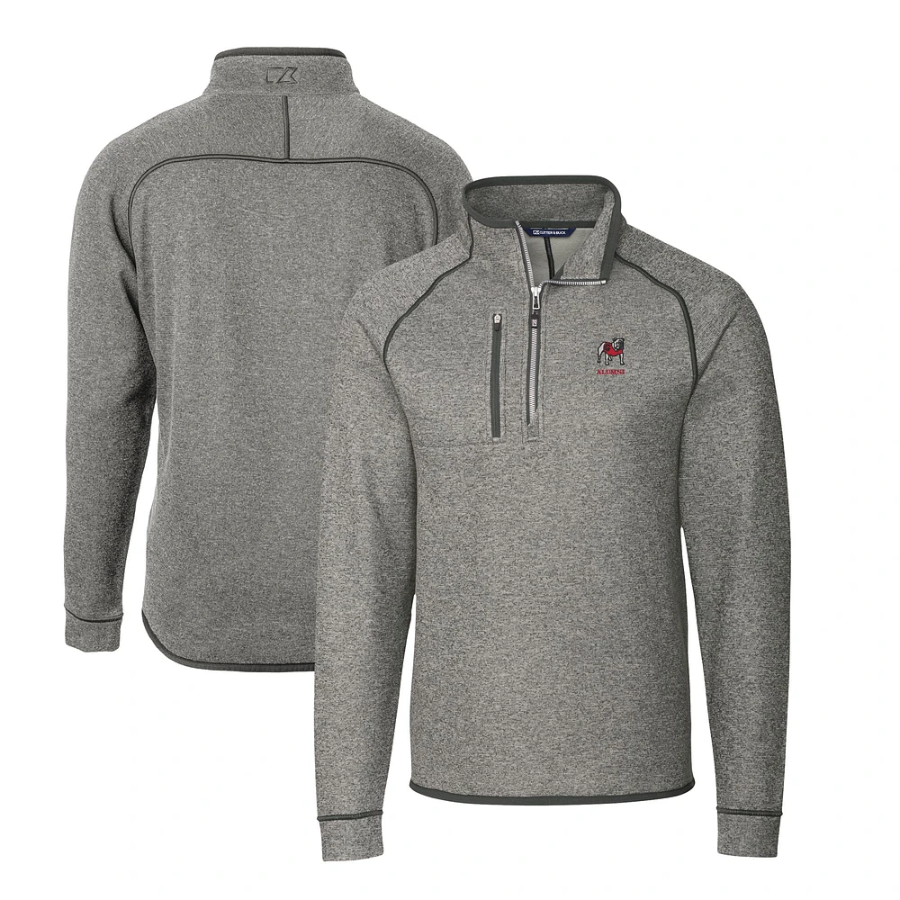 Men's Cutter & Buck Heather Georgia Bulldogs Alumni Logo Mainsail Sweater-Knit Half-Zip Pullover Jacket