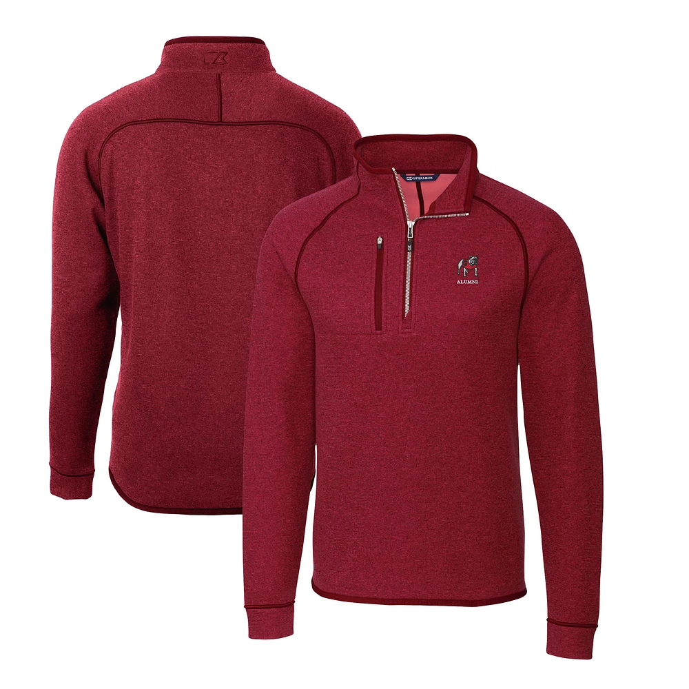 Men's Cutter & Buck Heather Georgia Bulldogs Alumni Logo Mainsail Sweater-Knit Half-Zip Pullover Jacket
