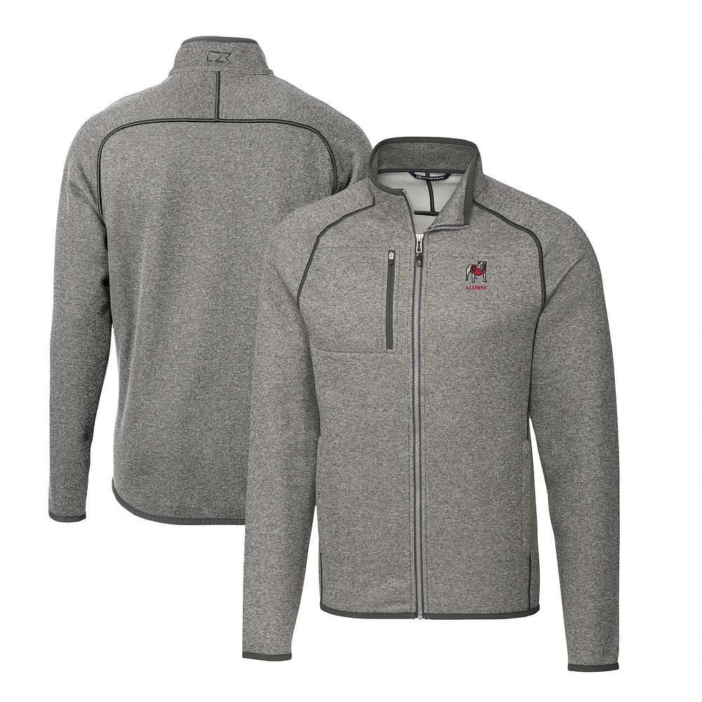 Men's Cutter & Buck Heather Gray Georgia Bulldogs Alumni Logo Mainsail Sweater-Knit Full-Zip Jacket