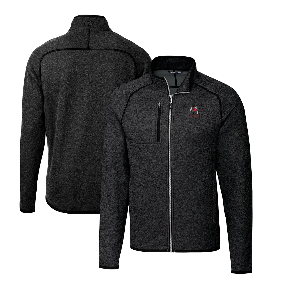 Men's Cutter & Buck Heather Charcoal Georgia Bulldogs Alumni Logo Mainsail Sweater-Knit Full-Zip Jacket
