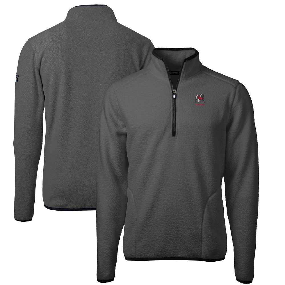 Men's Cutter & Buck Gray Georgia Bulldogs Alumni Logo Cascade Eco Sherpa Fleece Quarter-Zip Jacket