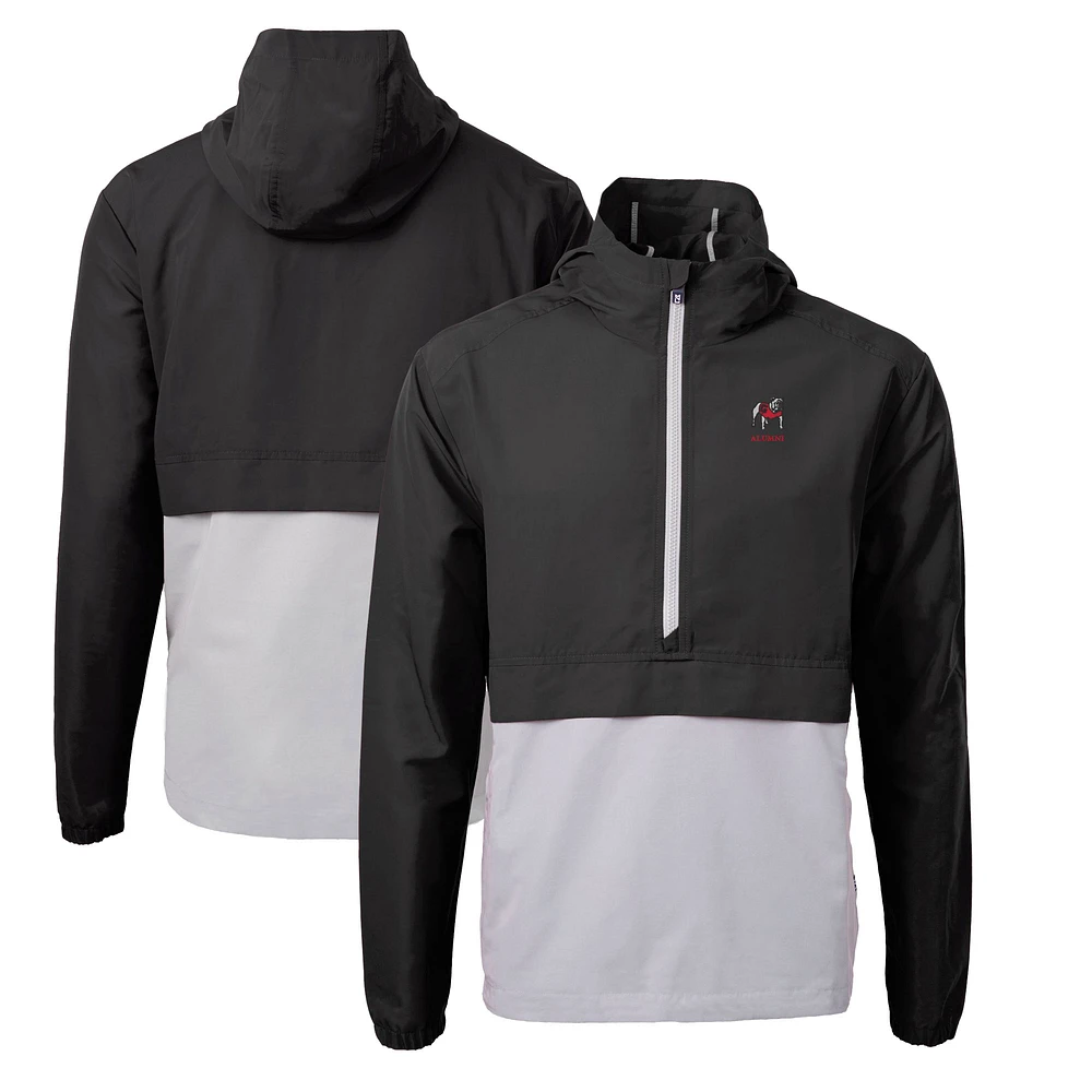 Men's Cutter & Buck Black Georgia Bulldogs Alumni Logo Charter Eco Knit Recycled Anorak Half-Zip Jacket