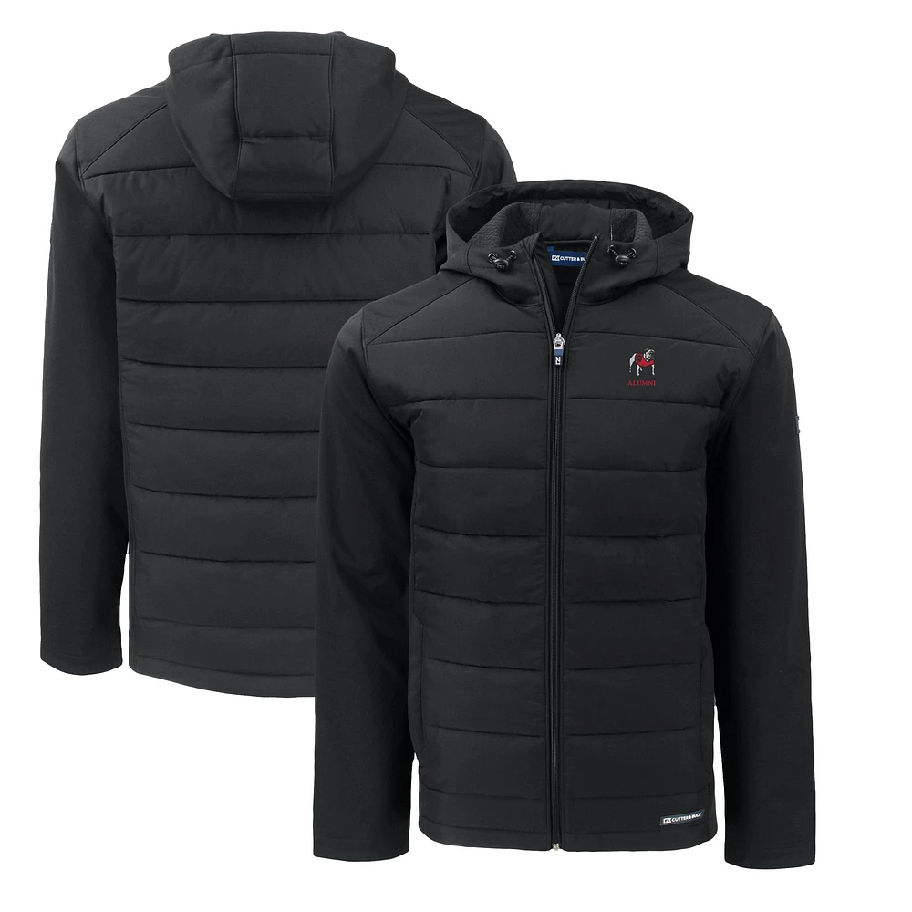 Men's Cutter & Buck Black Georgia Bulldogs Alumni Logo Evoke PrimaLoft Hybrid Eco Softshell Recycled Full-Zip Hoodie Jacket