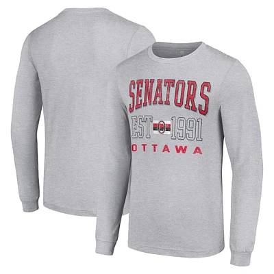 Men's Starter Heather Gray Ottawa Senators Retro Graphic Long Sleeve Crew T-Shirt