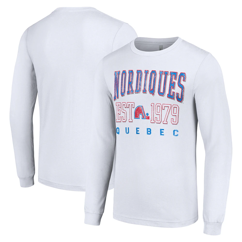 Men's Starter White Quebec Nordiques Retro Graphic Long Sleeve Crew T-Shirt