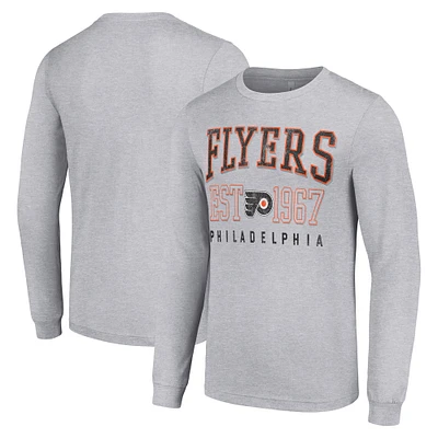 Men's Starter Heather Gray Philadelphia Flyers Retro Graphic Long Sleeve Crew T-Shirt