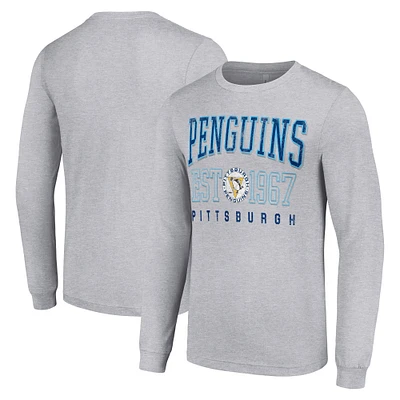 Men's Starter Heather Gray Pittsburgh Penguins Retro Graphic Long Sleeve Crew T-Shirt