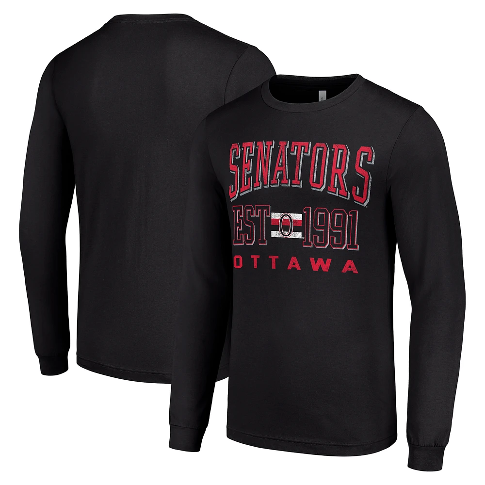 Men's Starter Black Ottawa Senators Retro Graphic Long Sleeve Crew T-Shirt