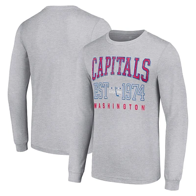 Men's Starter Heather Gray Washington Capitals Retro Graphic Long Sleeve Crew T-Shirt